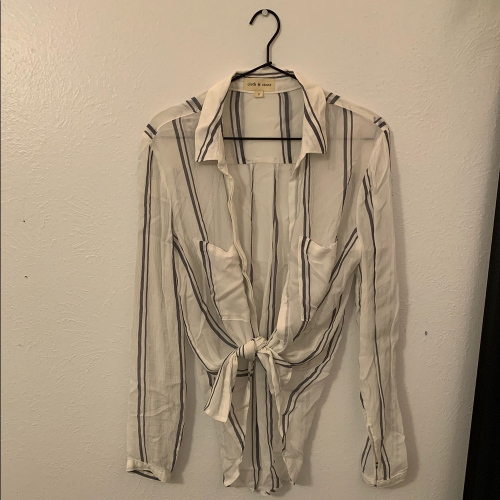 white button up with grey stripes
